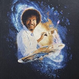 Bob Ross Shirt Mens 2XL Black Galaxy Painter Graphic Tee Space Art Stars